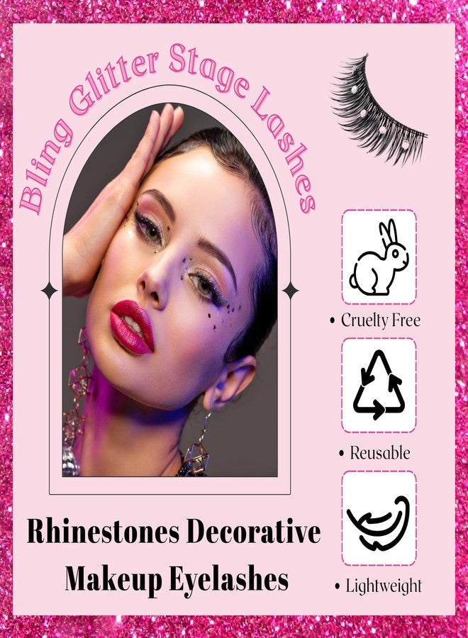 beyonday 5 Pairs Bling Glitter Lashes 3D Natural Cosplay Eyelash with Rhinestones, 13mm Dramatic Manga Lashes with Diamonds, Stage Makeup Lashes for Decorative Christmas Halloween New Year Party - Image 2